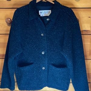 Vintage Columbia Fleece Jacket Medium Black w/White Specks.  Made in U.S.A!